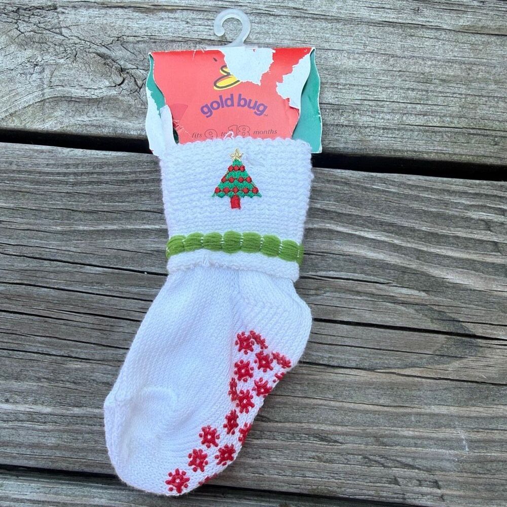 Vintage 1998 Gold Bug Christmas Tree Baby Socks 9–18 Months NOS